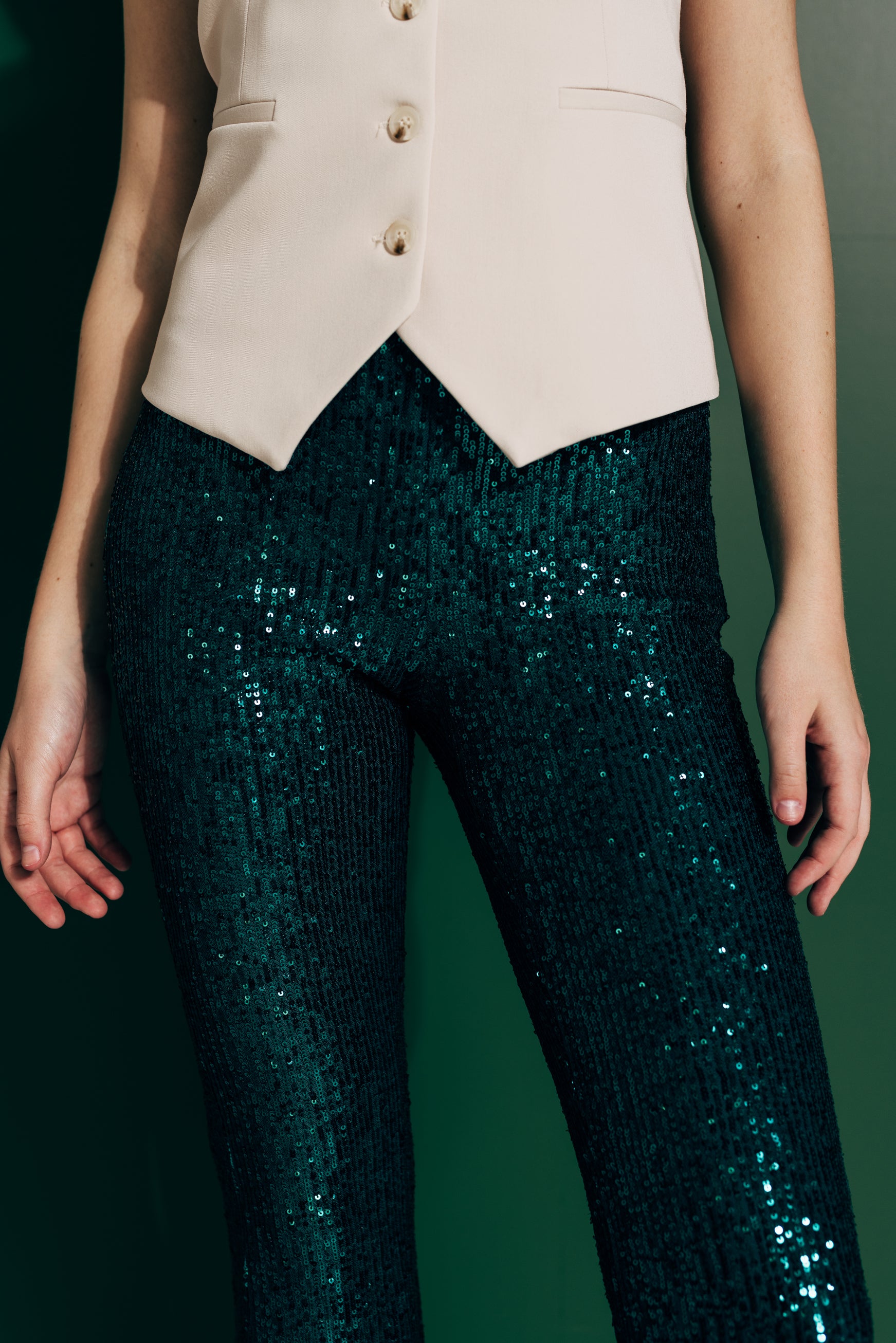 High-waist flared sequined trousers