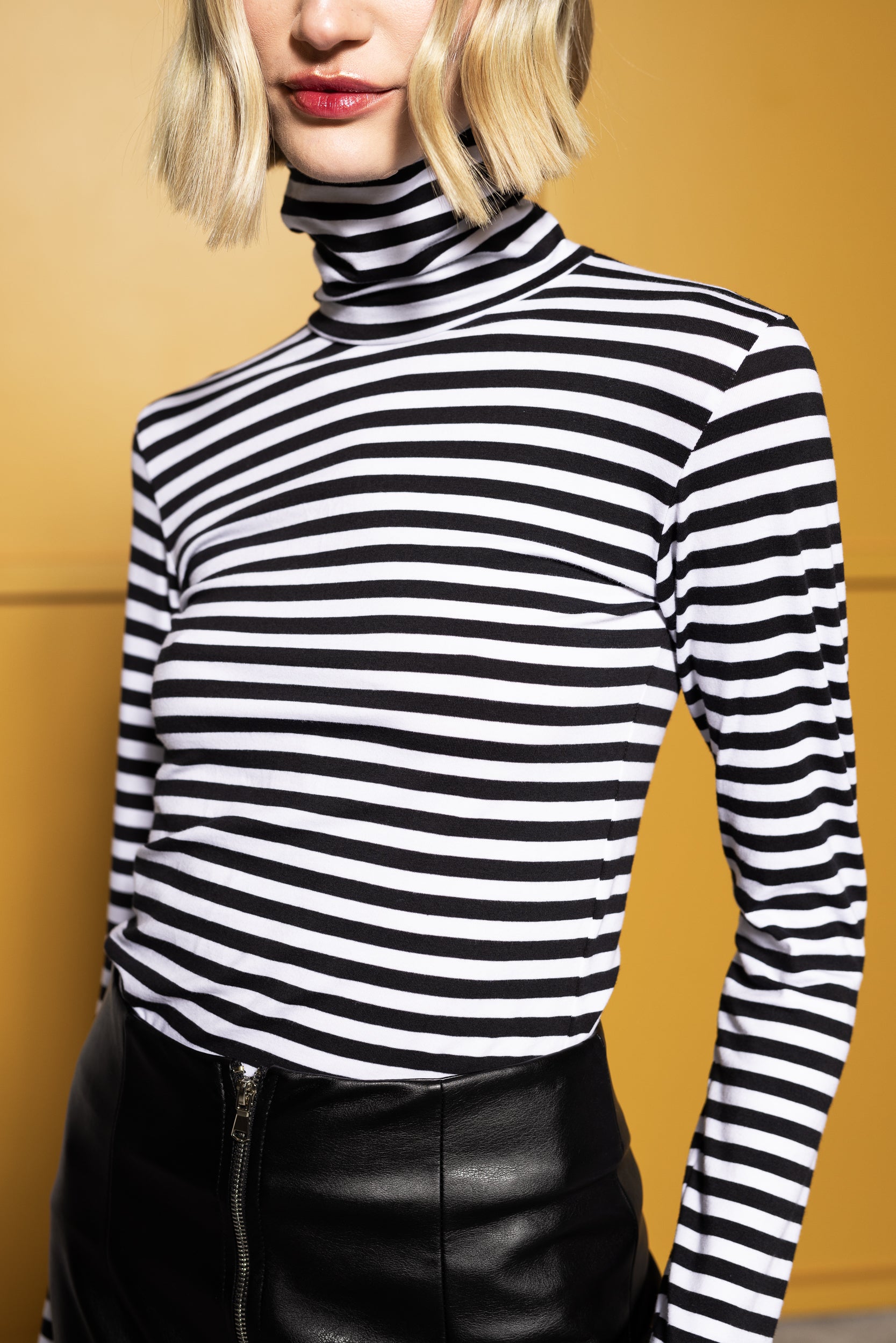 Striped high-neck cotton turtleneck