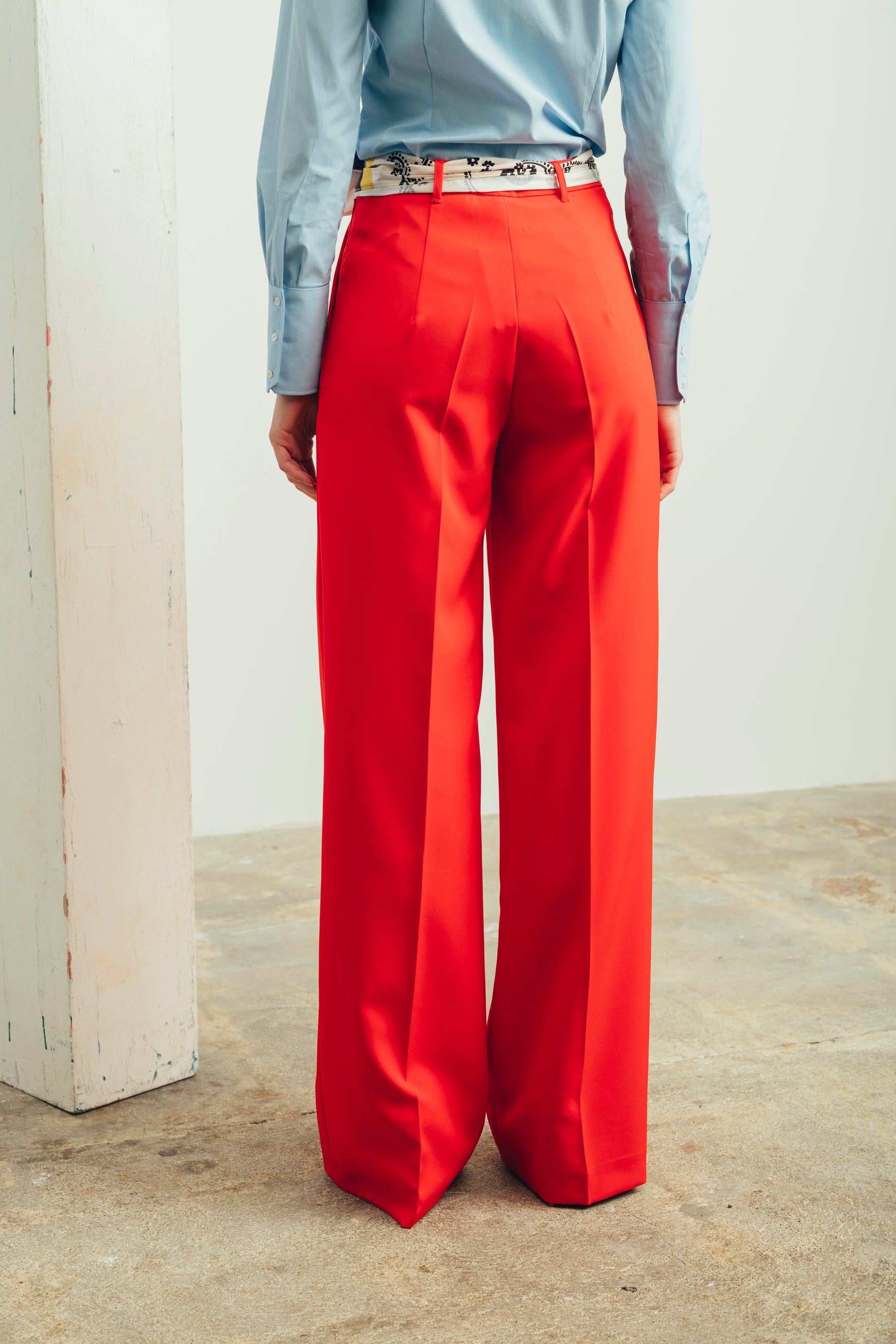 High-waist wide-leg trousers with scarf belt