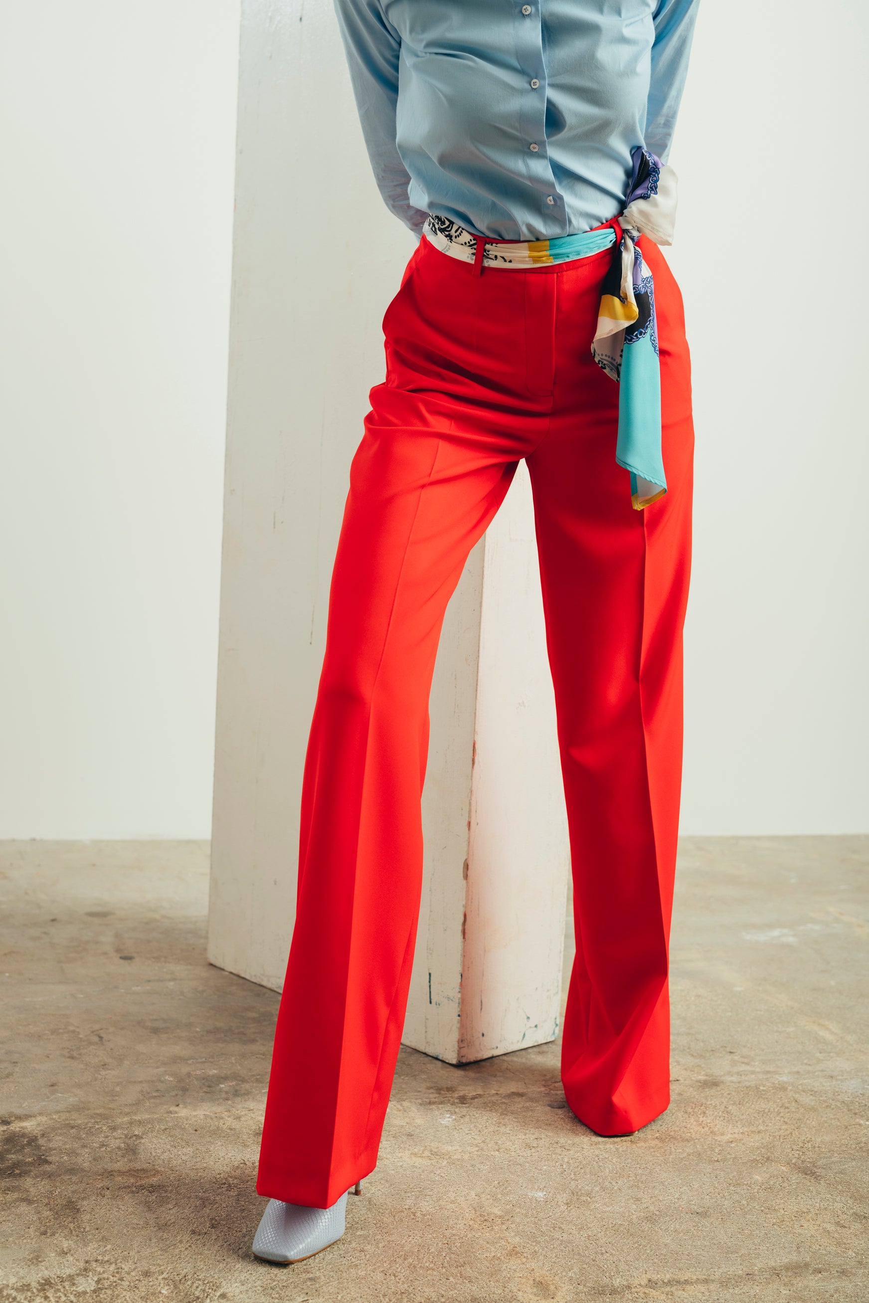 High-waist wide-leg trousers with scarf belt
